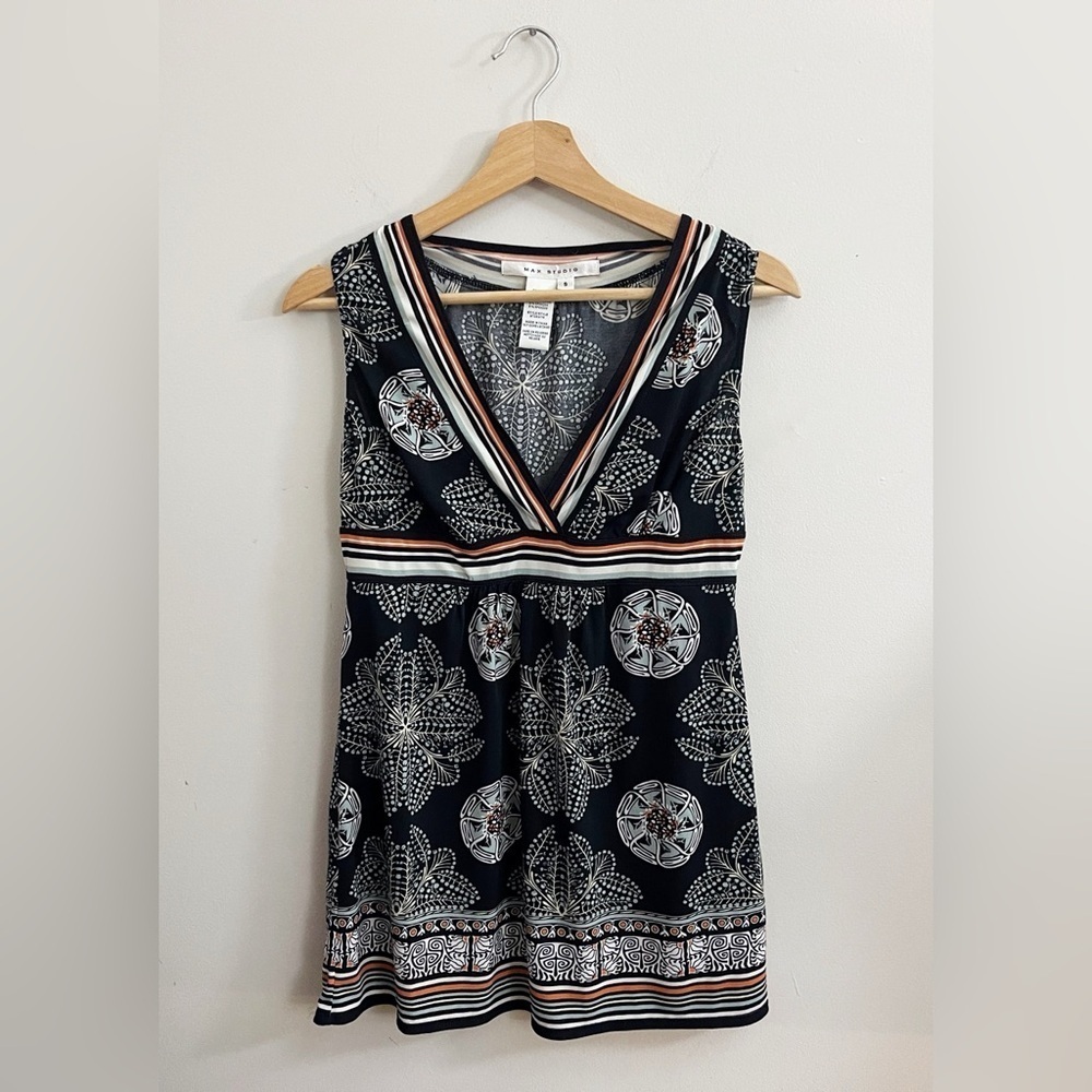 Y2K Vintage Max Studio Sleeveless Vneck Babydoll Tunic Boho Bohemian Casual